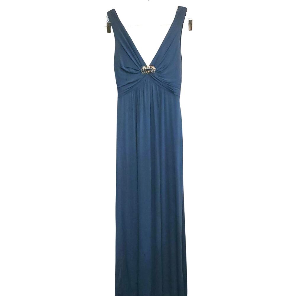 BCBGMAXAZRIA Dark Teal Maxi Ruched Rhinestone Accent Dress Gown lined Size Small